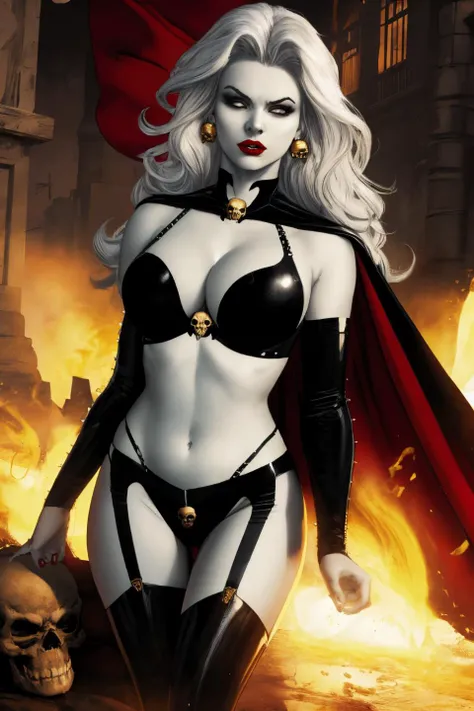 lady death, attacked by a spell, hit by a spell, startling, suprised, sexy