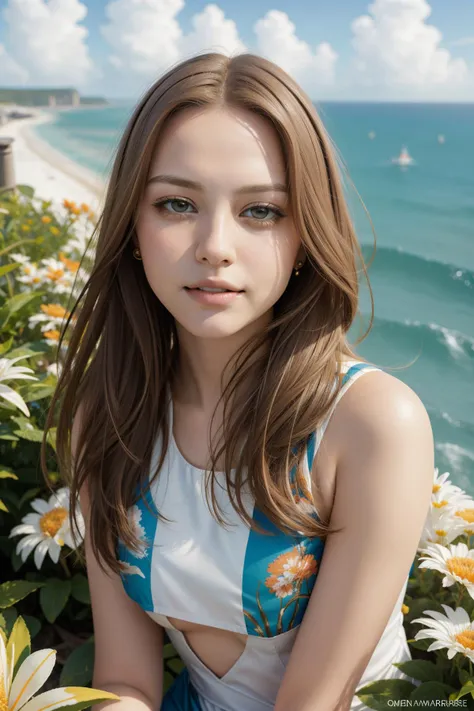 ZM_elaine, masterpiece portrait, intricate background, close up of a Unappealing Playful ("The Gulf of Tonkin Incident":1.3) , behance, background is Fascinating flowers, crowded vegetation and Cosmic background radiation in background, at Midday, shallow depth of field, detailed, masterpiece, Depressing, Kingcore, Nostalgic lighting, Zoom lens, Offset print, caustics, multidimensional, adobe lightroom, highly detailed
