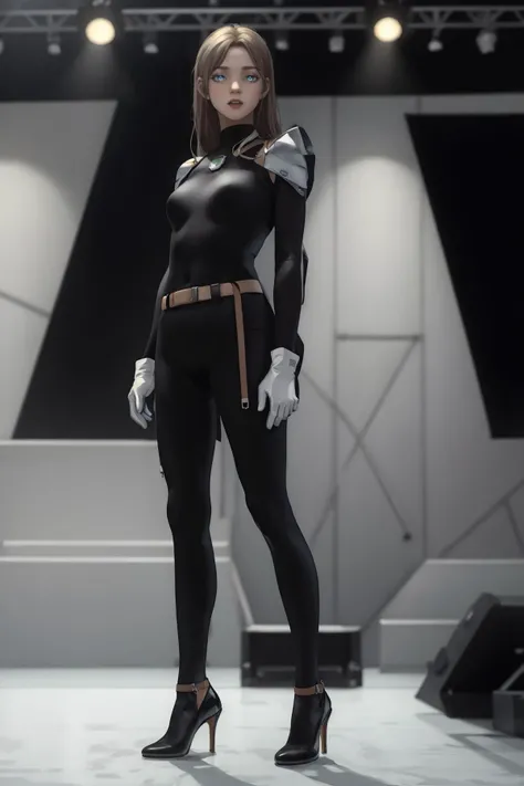 8k,highres,absurdres,masterpiece,best quality,original,extremely detailed CG,extremely detailed wallpaper,perfect lighting,<lyco:GoodHands-beta2:1>,
1girl,solo,blurry_background,looking_at_viewer,standing on the stage,
<lora:Situ_Liu1.5:0.6>,long hair,breasts,white hair,blue eyes,medium breasts,white gloves,gloves,bodysuit,belt,skin tight,black bodysuit,black shirt,