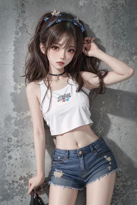 cowboy shot. midriff. jirai kei, gyaru. <lora:TBCrazyGirlDesign_v230721b:0.8>
