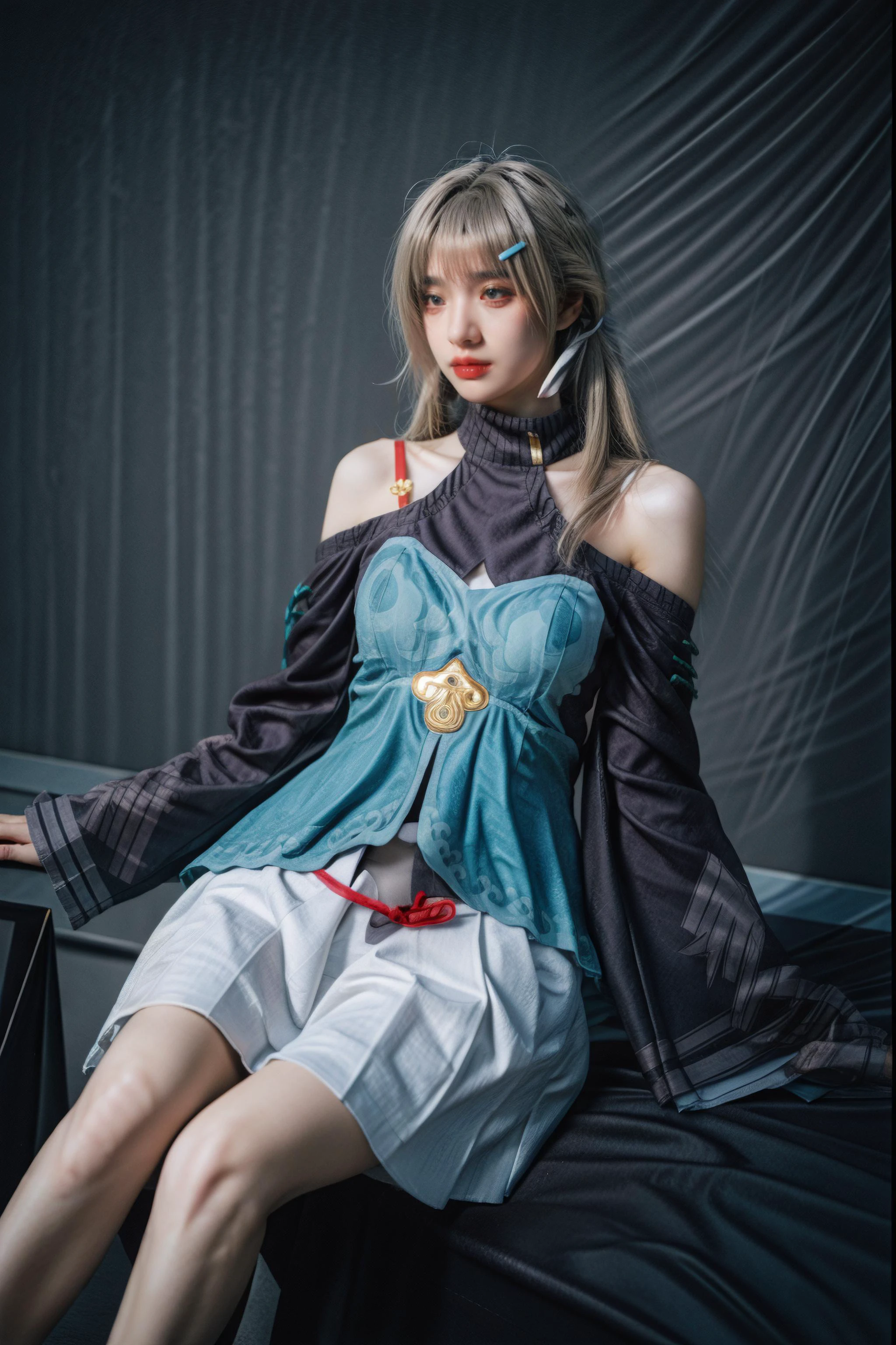 (masterpiece, best quality, 8k, RAW photo, beautiful and aesthetic:1.2), complex detail, 1girl, <lora:neg4all_bdsqlsz_V3.5:1>, <lora:PAseer-SD15-LCM Quick:1>, <lora:add_detail:1>, epiCPhoto, <lora:InstantPhotoX3:0.5>, <lora:qingque_cosplay_costume_v1:1:lbw=CLOTHH>, qingque cosplay costume, cosplay, detached sleeves, short dress, hair ornament, wide sleeves, hairclip, (full body:1.2),