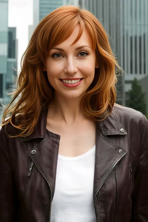 <lora:mondongo_LoRA_KaryByron:1> mndngwmn, redhead,, wearing a leather jacket, on the street