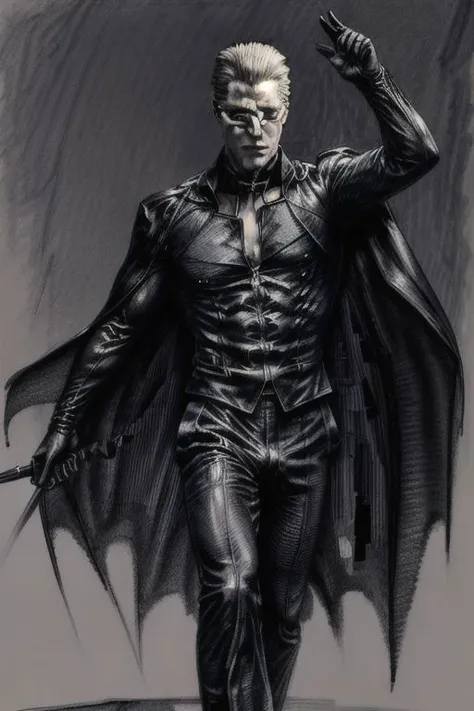 1 adult man, REAlbertWesker, 70sRockstar
pencil drawingrough sketch,(line art:1.2),meticulous painting,white paperfull body, character on paperblack and whiteextra lines,clear lines,shadow
