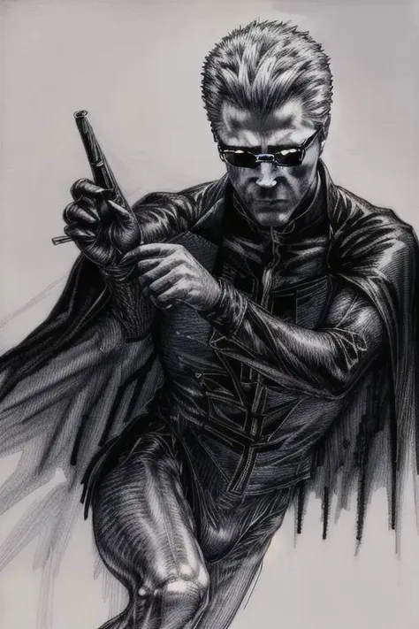 1 adult man, REAlbertWesker, 70sRockstar
pencil drawingrough sketch,(line art:1.2),meticulous painting,white paperfull body, character on paperblack and whiteextra lines,clear lines,shadow