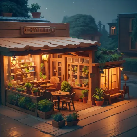 (masterpiece, best quality:1.3, highres, ultra-detailed, 8k, centered, <lora:ISO_SHOP-18:0.8>, iso_shop, (isometric), outdoors, indoors, tree, book, no humans, window, night, chair, table, plant, building, scenery, potted plant, lamp, cafe, (small details), (extremely detailed), (tilt shift:0.6),