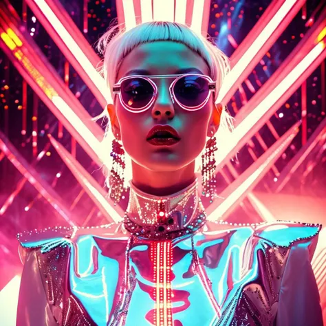 Xxglow torch beam spotlight rim lighting kung fury neon glowing eyes shroom synth colour textile fold costume design full length fashion photography spicollective magazine 35mm vogue behance beautiful bizzare, volumetric lighting, extreme detail, micro-details, ultra sharp to perfection, high definition, hyper realistic --style raw -ar 4:5-c 50-v 6.0
