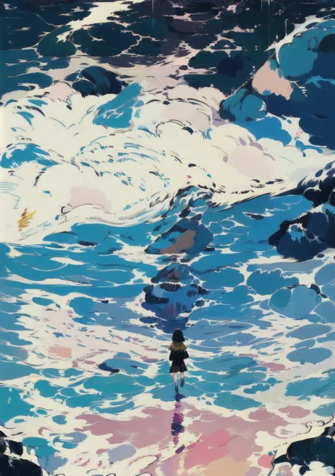 solo, outdoors, abstract, colorful, 1girl, no humans, scenery, water <lora:water_20230709214459:0.8>