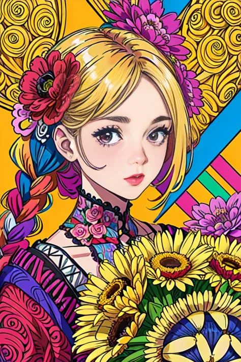 (ultra-detailed background, detailed background), absurdres, highres, ultra detailed, extremly detailed, 1girl, (bunch of flowers:1.3), (zentangle:1.2), (geometric:1.2),(colorful), <lora:cuteGirlMix4_v10:0.35>,