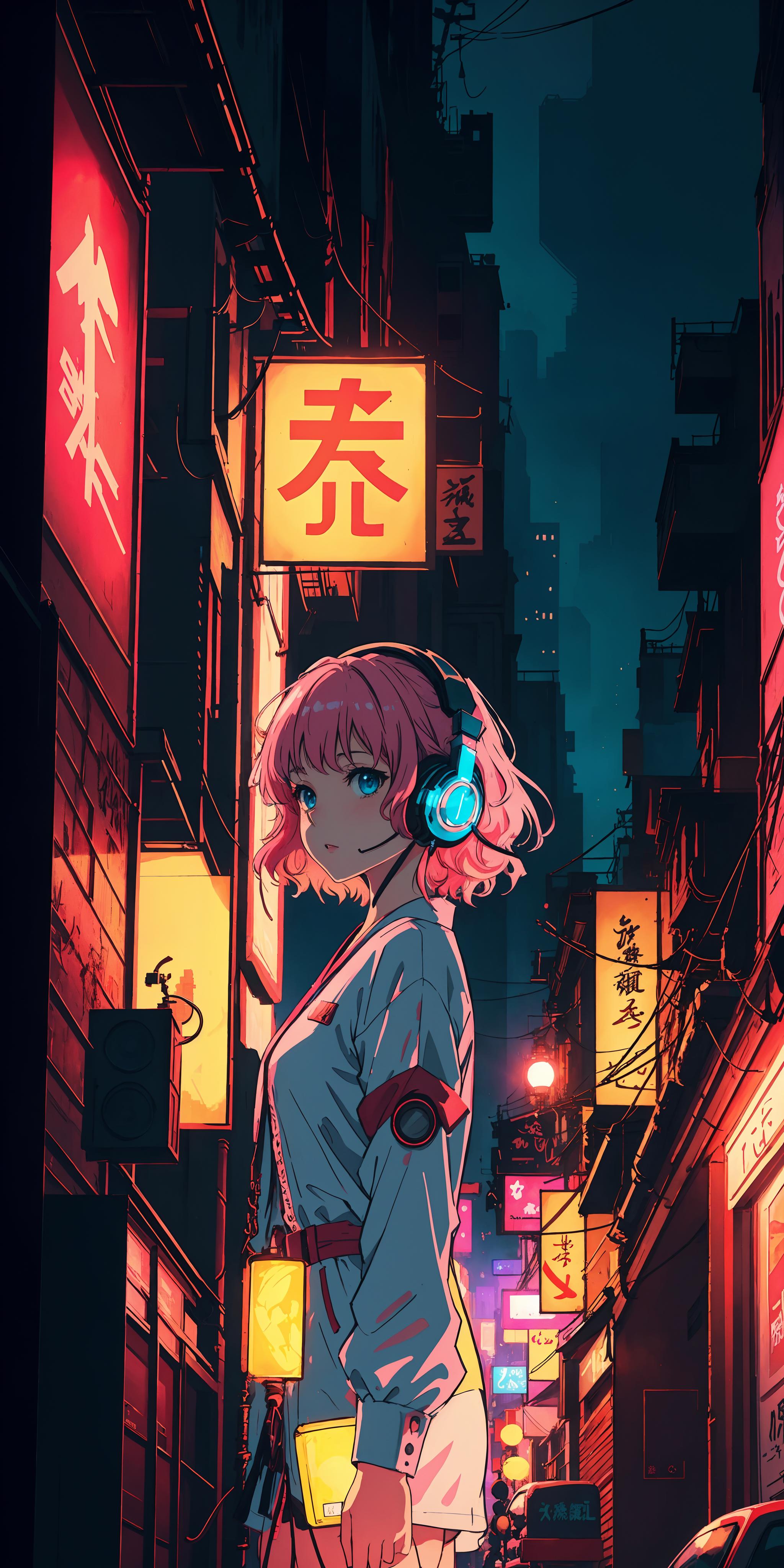 A woman standing in the middle of a city at night - SeaArt AI