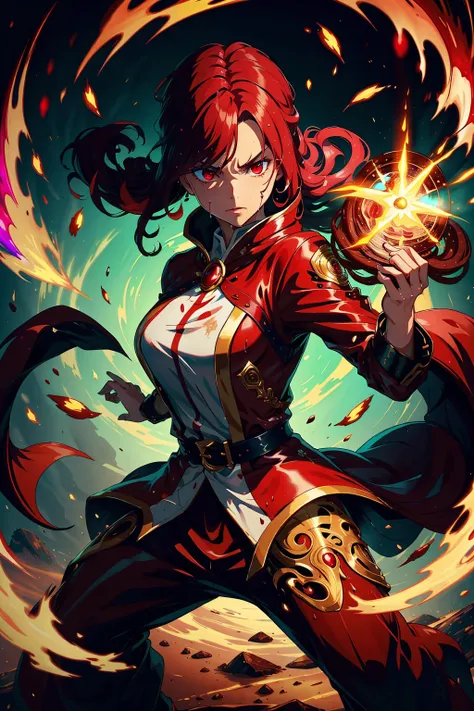<lora:ChocolateWetStyle:0.5>ChocolateWetStyle:0.5, solo, masterpiece, best quality, perfect face, medium shot of a Mixed Race female with a weaponized body. As a Arcane summoner with absurdly long hair:0.75 chocolate hair with red streaks, (surrounded by intense swirling magical energy:1.2), dominant and intimidating, Magenta colored clothes, intricate and elegant, colorful, vivid, fighting stance