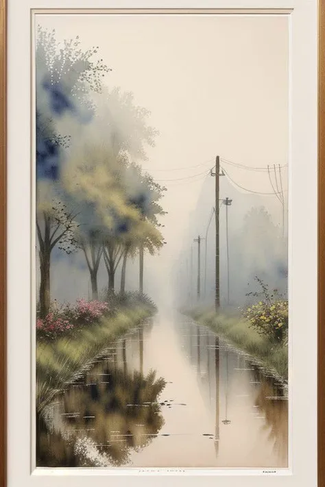 master piece, high quality, vintage watercolor, A very humid place full of puddles and leaks