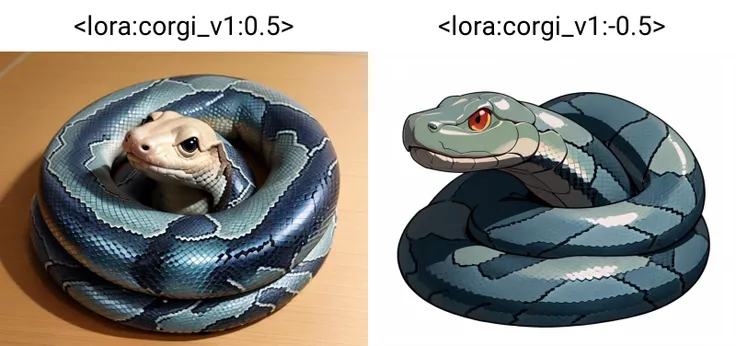 (Snake:1.2), <lora:corgi_v1:0.5>, (no humans:1)