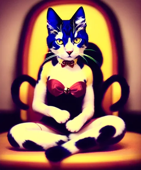 <lora:cheshireGirlLora_cheshiregirl:.60>,  CAT GIRL, CHESHIRE, sitting, party