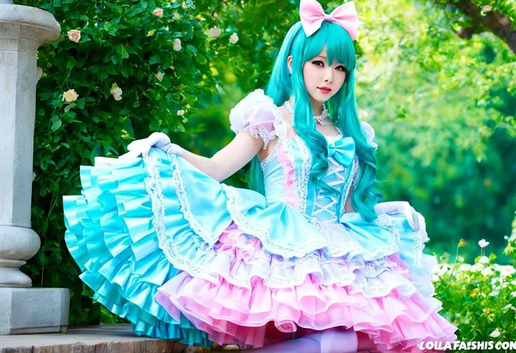 (kawaii, cute, tafashion:1), (cyan magical girl, long hair, multicolored hair:1.2), (pastel frilly lolishion dress:1.2), (lace gloves, multilayered dress:1), (shiny glossy gradient clothing:1.3), soft lighting, (cute shoes, lolitafan shoes, shoes focus, bobby socks:1.2), (many frills, many big bows, lace:1.3), (glossy lips, kawaii makeup:1.2), (happy smile:1), (sitting on pink sofa:1.3), (sparkling hair, sparkling clothes, sparkling eyes:1.1),