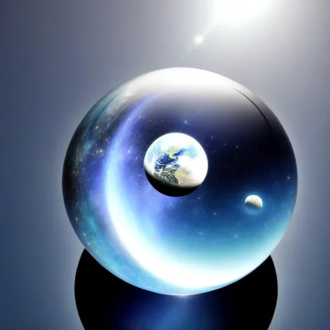 glass orb, planet earth and the moon, stars background