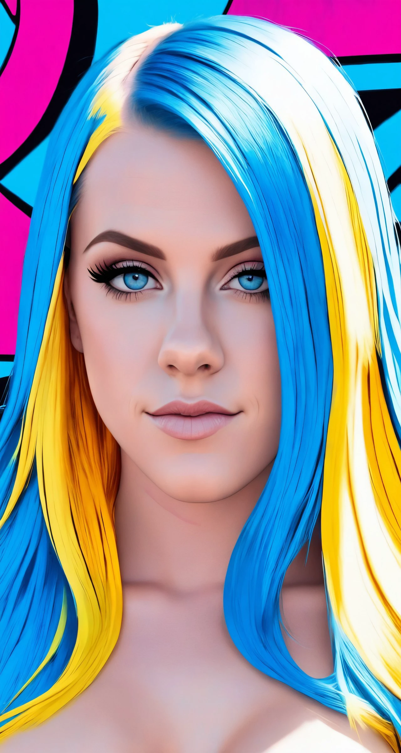 hannah hays, sassy style, ([hayley williams|p!nk]:1.0) face, ,
[cartoon, vector art, anime :realistic, real life, hyper realistic:0.35],naked,,
, symmetrical face, big breasts, , cyberpunk,
long blue hair cascading down her back, graffiti, render an 8K-quality,
, masterpiece, ,