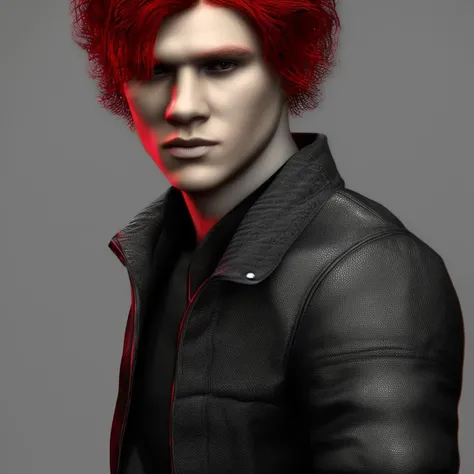 dskyart1, portrait, 1boy, male_focus,  black and red hair, stubble,   (wlop)  dskyart1