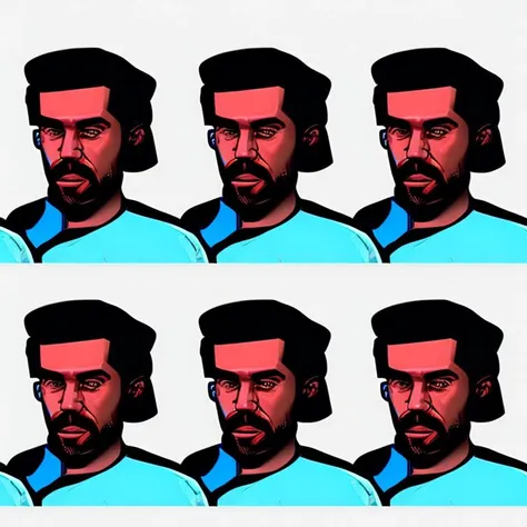 dskyart1, digital art, duskfall crew style, comic book style, flat colors, digital colors, portrait, a man with black and red hair, stubble, blue eyes, blue cyberpunk shirt, looking at the camera, very detailed faces, rotoscope, wlop, in the style of andy kubert, dskyart1
