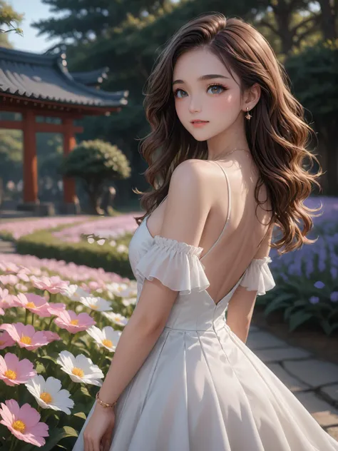on a sunny afternoon,Japan,Yokohama,Ura Yama Garden,Back Mountain Garden,sea of flowers,flower field,(full_shot:1.3),(wide_shot:1.3),looking_to_the_side,(from_side:1.3),dynamic_angle,
casual chiffon dress,stud earrings,bangle,kind_smile,seductive_smile,
a woman in her twenties,eastern european women,female,solo,shiny skin,slender,slender_waist,detail face,detail eyes,detail,
(anime:1.3),masterpiece,best quality,Highly detailed,Professional,absurdres,extreme detail description,highres,realistic,photorealistic,perfect anatomy,wallpaper,Cinematic Lighting,cinematic bloom,available light,atmospheric lighting,moody lighting,
,,,,<lora:add-detail-xl:2>,<lora:ç»èè°æ´-ç¾å¦aesthetic_anime_v1s:1.5>,<lora:ä¿®å¤-ç¼DetailedEyes_V3:1.5>,<lora:Ave:0.8>