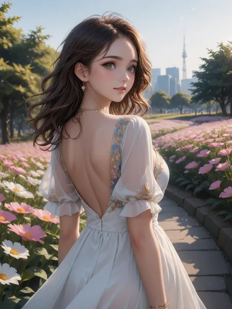 on a sunny afternoon,Japan,Yokohama,Ura Yama Garden,Back Mountain Garden,sea of flowers,flower field,running,(full_shot:1.3),(wide_shot:1.3),looking_back,from_back,from_below,dynamic_angle,
casual chiffon dress,stud earrings,bangle,:d,grin,
a woman in her twenties,eastern european women,female,solo,shiny skin,slender,slender_waist,detail face,detail eyes,detail,
(anime:1.3),masterpiece,best quality,Highly detailed,Professional,absurdres,extreme detail description,highres,realistic,photorealistic,perfect anatomy,wallpaper,Cinematic Lighting,cinematic bloom,available light,atmospheric lighting,moody lighting,
,,,,<lora:add-detail-xl:2>,<lora:ç»èè°æ´-ç¾å¦aesthetic_anime_v1s:1.5>,<lora:ä¿®å¤-ç¼DetailedEyes_V3:1.5>,<lora:Ave:0.8>