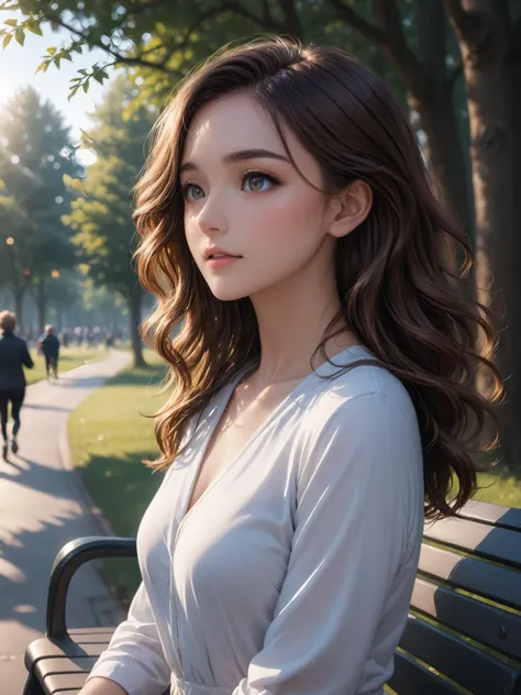 On a bright and sunny morning,cropped shoulders,Sitting on a park bench,watching the flow of people,clouds rolling and relaxing,observing the dogs walking by,the jogging girls,the elderly doing morning exercises,and the bicycles passing by,smile,facing_away,looking_afar,looking_away,
a woman in her twenties,eastern european women,female,solo,shiny skin,slender,slender_waist,detail face,detail eyes,detail,
(anime:1.3),masterpiece,best quality,Highly detailed,Professional,absurdres,extreme detail description,highres,realistic,photorealistic,perfect anatomy,wallpaper,,Cinematic Lighting,cinematic bloom,available light,atmospheric lighting,moody lighting,
,,,<lora:ç»èè°æ´-ç¾å¦aesthetic_anime_v1s:1.5>,<lora:add-detail-xl:2>,<lora:ä¿®å¤-ç¼DetailedEyes_V3:1.5>,<lora:Ave:0.8>