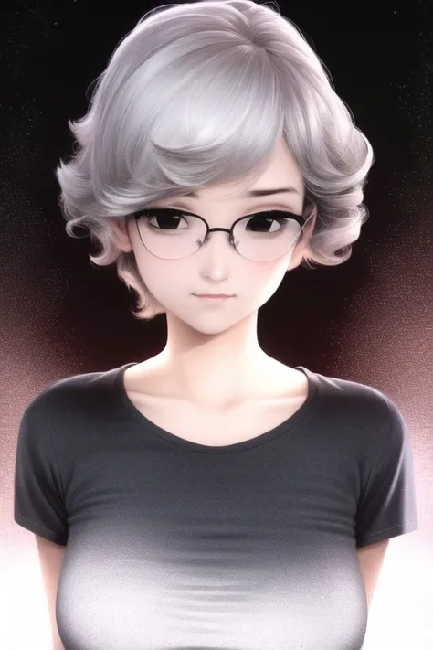 realistic, (best quality:1.0), young 1girl, stunningly attractive, perfect feminine face, (cute:1.2), silver short wavy hair, (aroused:0.8), playful, (white t-shirts), detailed background, black eyes, highres, (closed mouth:1.1), dynamic angle, (cinematic lighting:1.2), (by Range Murata:1.0), (by Taka Tony:1.0), by Jeremy Lipking, cowboy shot, glasses
<lora:oniharigusa62_v10:0.9>