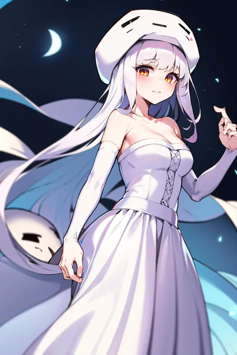absurdres, best quality, 1girl, solo, <lora:Ghast:0.8>, Ghast-chan, long dress, white dress