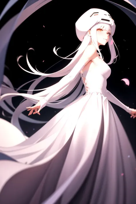 absurdres, best quality, 1girl, solo, <lora:Ghast:0.8>, Ghast-chan, long dress, white dress