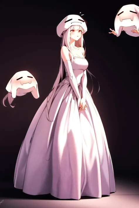 absurdres, best quality, 1girl, solo, <lora:Ghast:0.8>, Ghast-chan, long dress, white dress