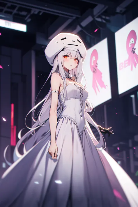 absurdres, best quality, 1girl, solo, <lora:Ghast:0.8>, Ghast-chan, long dress, white dress