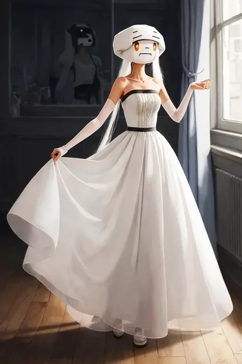 absurdres, best quality, 1girl, solo, <lora:Ghast:0.8>, Ghast-chan, long dress, white dress