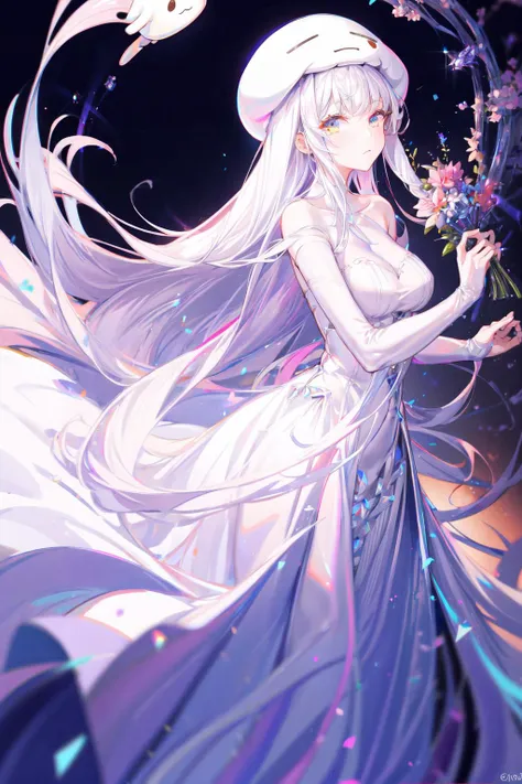 absurdres, best quality, 1girl, solo, <lora:Ghast:0.8>, Ghast-chan, long dress, white dress