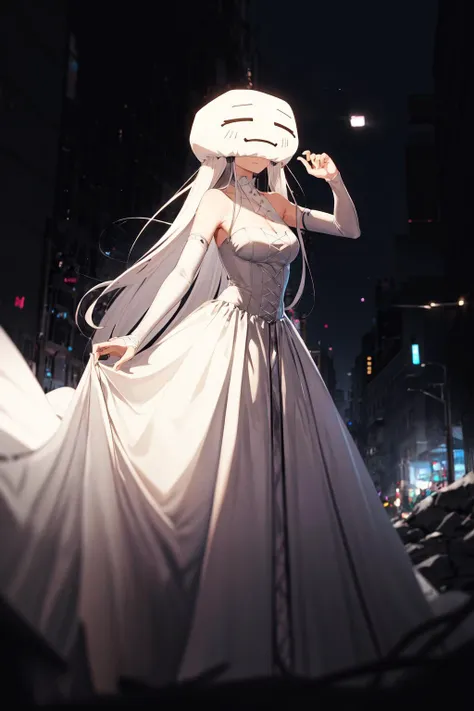 absurdres, best quality, 1girl, solo, <lora:Ghast:0.8>, Ghast-chan, long dress, white dress