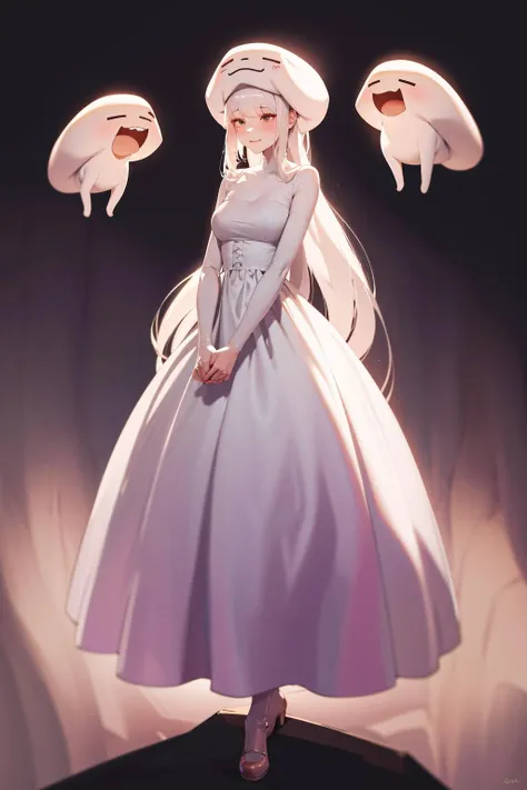 absurdres, best quality, 1girl, solo, <lora:Ghast:0.8>, Ghast-chan, long dress, white dress