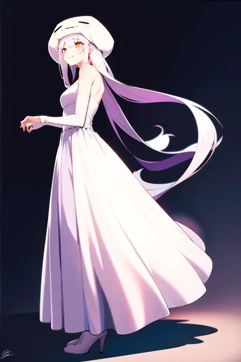 absurdres, best quality, 1girl, solo, <lora:Ghast:0.8>, Ghast-chan, long dress, white dress