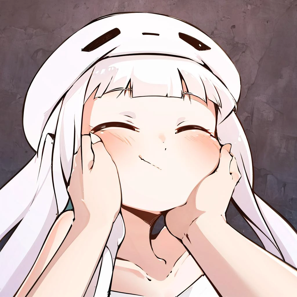 masterpiece, best quality, Ghast-chan, dress, white dress, face, close-up, pov, pov hands, hands on another's face, cheek squash, closed eyes <lora:Ghast:1> <lora:cheeksquash-nvwls-v1:0.8>