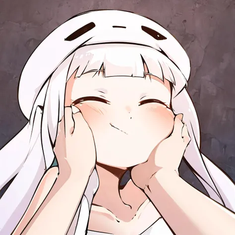 masterpiece, best quality, Ghast-chan, dress, white dress, face, close-up, pov, pov hands, hands on another's face, cheek squash, closed eyes <lora:Ghast:1> <lora:cheeksquash-nvwls-v1:0.8>