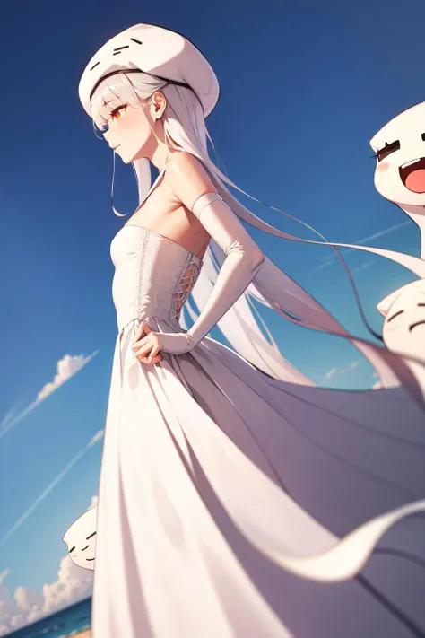 absurdres, best quality, 1girl, solo, <lora:Ghast:0.8>, Ghast-chan, long dress, white dress