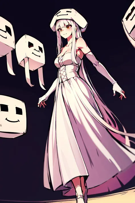 absurdres, best quality, 1girl, solo, <lora:Ghast:0.8>, Ghast-chan, long dress, white dress