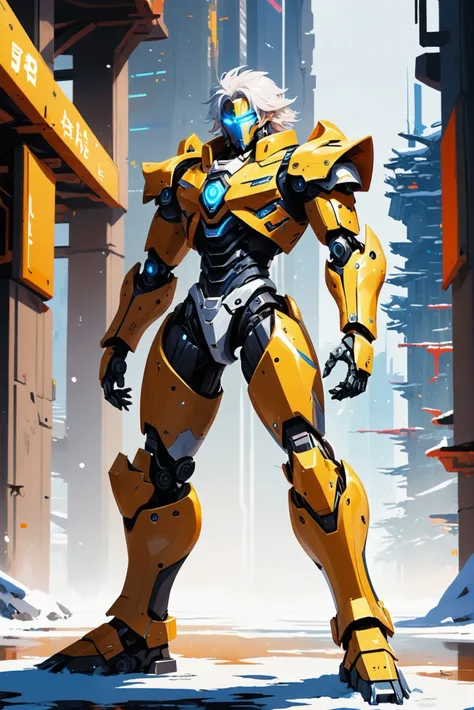 anime style, robotic workstation in a wonderous fantasy megastructure at the beginning of the multiverse, masterpiece,(full body:1.2), 1boy, man, ruggedly handsome, solo, [:epic costume design,:0.2] paladin, korean, snow hair, (slim:1.1) build<lora:EnvyStarlightAnime08:1>