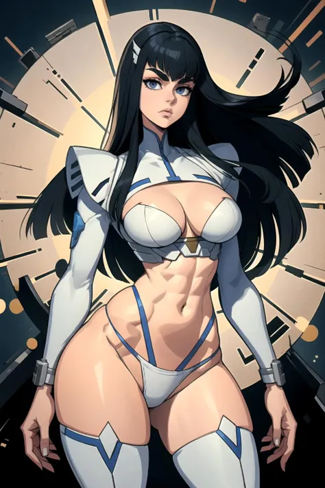 1girl, (solo:1.2), (masterpiece:1.2), (best quality:1.2), (perfect anatomy:1.4), (muted colors:1.4), (film grain:1.3)
<lora:Ogami [MockAi - v1.0]:0.8> ogami, (large breasts:1.2), (cowboy shot:1.2), <lora:Kiryuin Satsuki [ekune - v1.0]:0.7> hime cut, black hair, long hair, thick eyebrows, junketsu, revealing clothes, clothing cutout, cleavage cutout, (highleg panties:1.2), (white panties:1.3), white thighhighs,, (scientific laboratory:1.3), (clean:1.5), hyper modern equipment, inside, artificial lightsources,