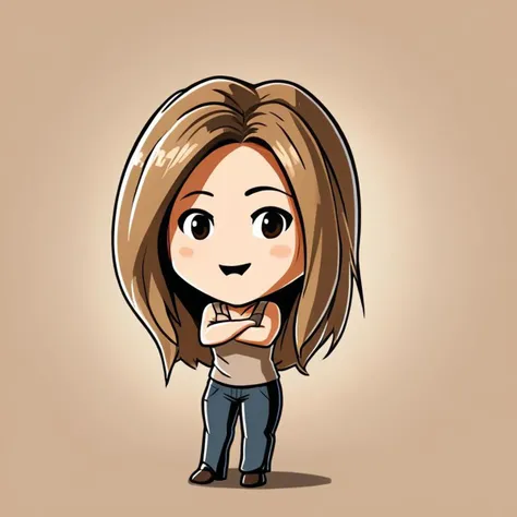 cartoon of Jennifer Aniston in (ctswx:1.2) style, cute, chibi, joyous expression, candid pose, glowing Beige background, rim lighting, <lora:Cute_Tshirt_Style_XL_v5.1-000017:1>