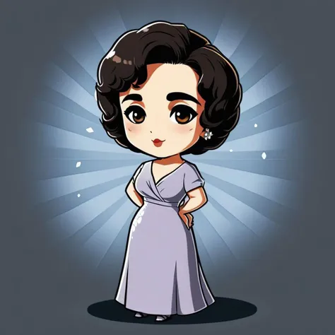 cartoon of Elizabeth Taylor in (ctswx:1.2) style, cute, chibi, candid pose, glowing radient background, rim lighting, <lora:Cute_Tshirt_Style_XL_v5.1-000017:1>
