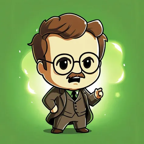 cartoon of Theodore Roosevelt in (ctswx:1.2) style, cute, chibi, joyous expression, action pose, glowing Honeydew background, rim lighting, contrasting colors, <lora:Cute_Tshirt_Style_XL_v5.1-000017:1>