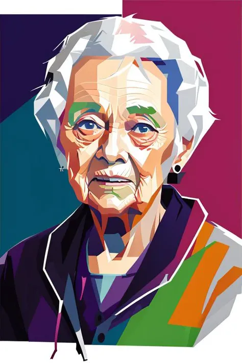 WPAP style, portrait of elderly woman, color harmonize