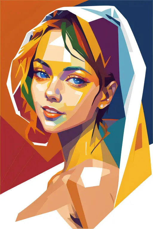 WPAP style, portrait of nude woman with veil, color harmonize