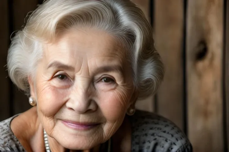 professional close up photography of 95 yo western woman, skin with dimples and moles, background farm