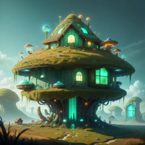 <lora:ExoBioTech-20:0.8>,exobiotech , scifi,bio ,
house on a hill