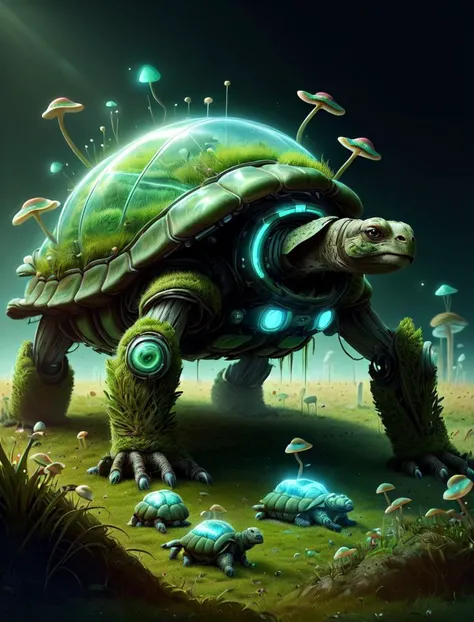exobiotech, bio, <lora:ExoBioTech:1>, tortoise, animal, grass, field, flower, scifi, science fiction,