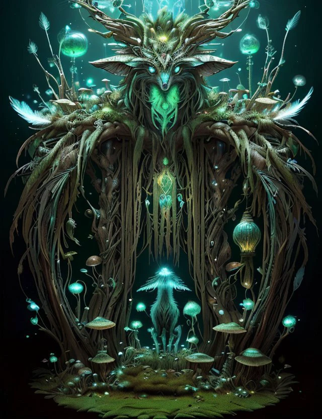 <lora:ExoBioTech:1.0> exobiotech Magical Creature Menagerie, Phoenix Feathers,Rugs, Dobby Weave tapestry and Laminate, Pendant Lights, Strip Lights (LED strips), fantasy ,scifi, bio, creeping, rootlike, Vascular, scaled